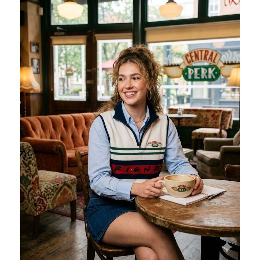 Y2K VTG 90s FRIENDS TV Show Knit Vest Central Perk / F.R.I.E.N.D.S Logo